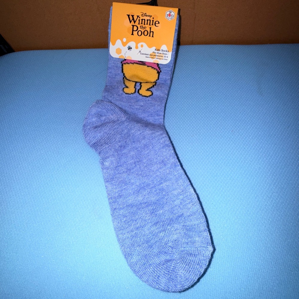 Disney Winnie the Pooh Socks Shoe Size 10-4 New 100 Years Anniversary Blue Crew